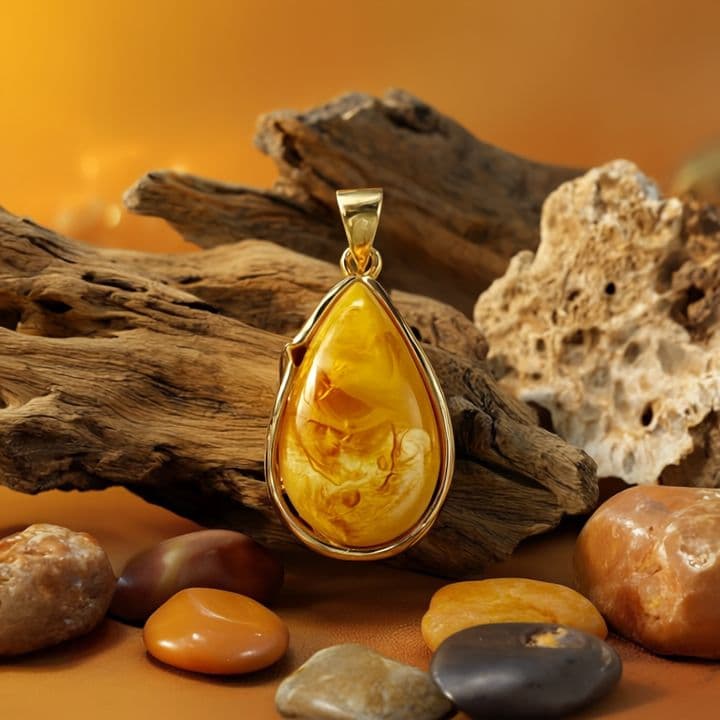 قلادة كهرمان بلطيقي طبيعية مصنوعة يدويًا بتصميم دمعة