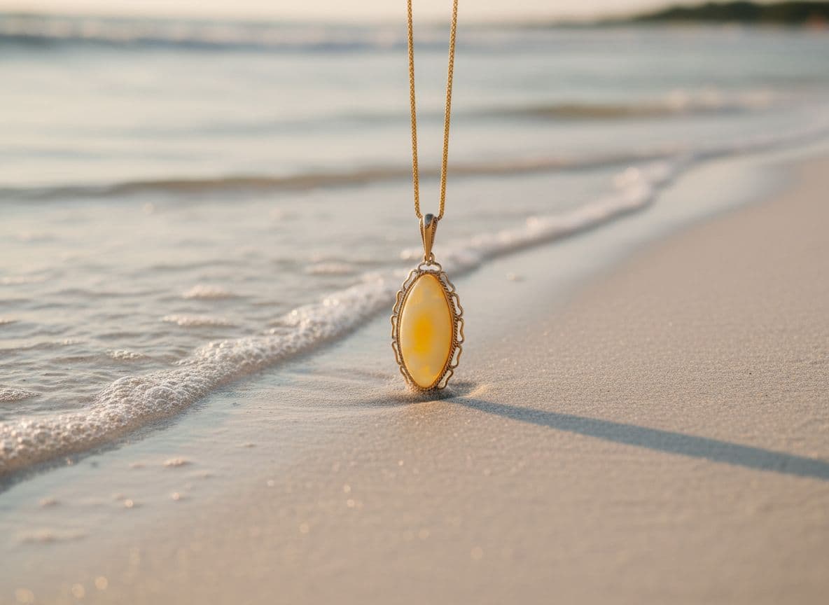 قلادة كهرمان بإطار زخرفي مطلي بالذهب - بدون سلسلة