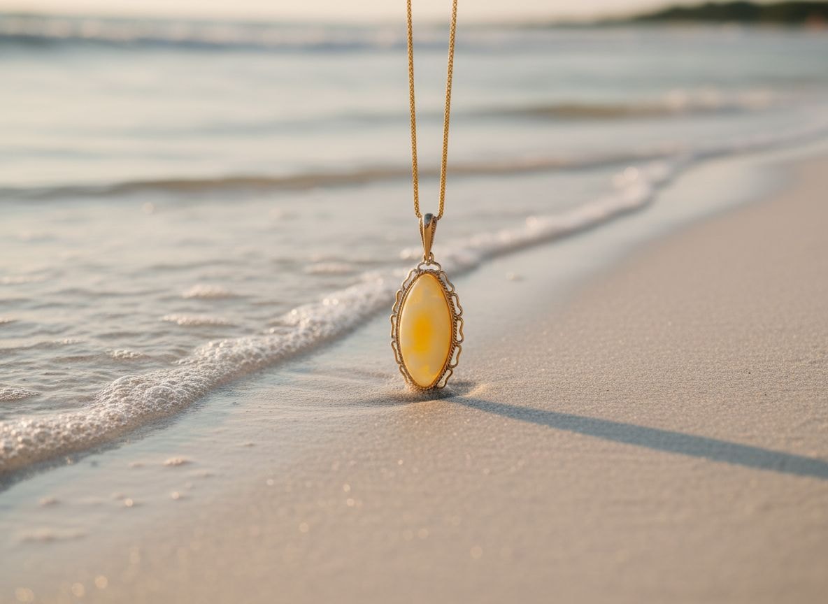 قلادة كهرمان بإطار زخرفي مطلي بالذهب - بدون سلسلة - 1